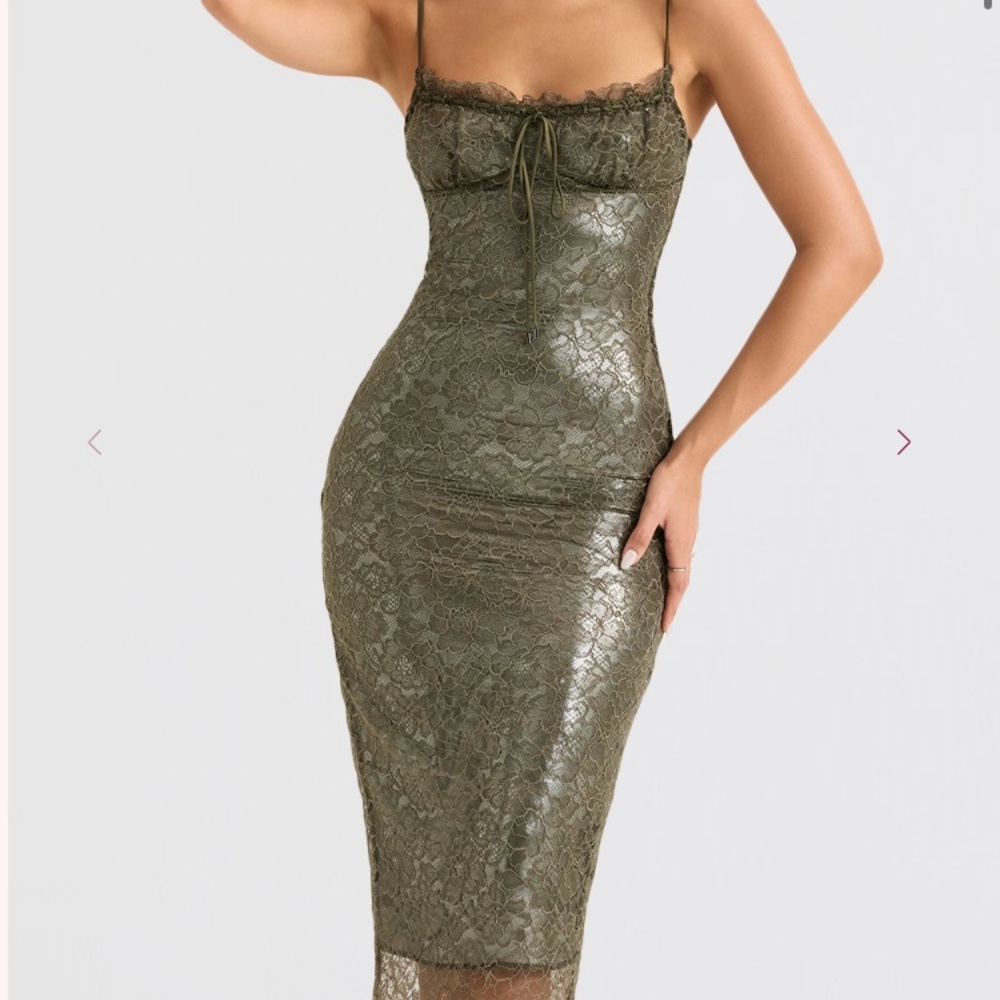 House of CB “Isla” Olive Lace Midi Dress